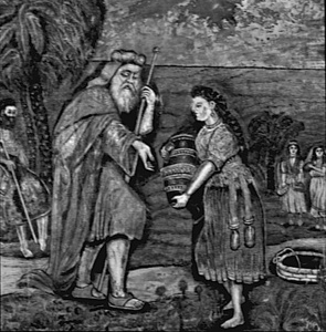 Rebecca and Eliezer at the well; Steinberger Succah; Museum of Jewish Heritage