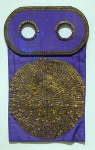 Untitled Wall Hanging Torah Mantle (1979) Purple cotton satin with gold plated sequins by Ita Aber 