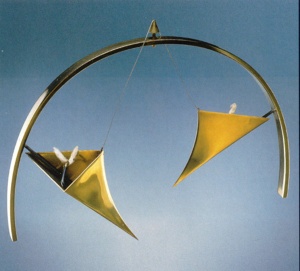 Candlesticks (1985) brass with steel thread by Ofer Rachamim, Yeshiva University Museum