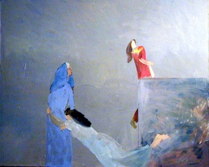 Ruth, Naomi and Orphah (2000) Oil on canvas by John Bradford (6 ½’ X 8’) 
