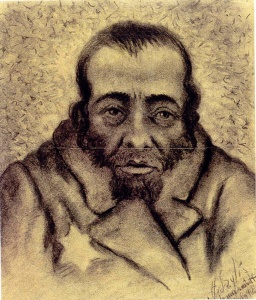 Ghetto Resident with Jewish Badge (1942) charcoal on paper by Hirsch Szylis (1909-1987) Yad Vashem, Israel