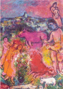 Autour du Coq Rouge (1982) oil on canvas (36x26) by Marc Chagall Courtesy of Sotheby's Tel Aviv