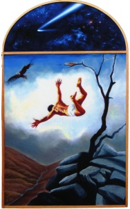 Compassion for the Mother Bird / Out of the Whirlwind (2003) Oil on canvas; (66 x 40) by Janet Shafner 