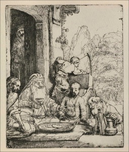 Abraham Entertaining the Angels (1656) etching and drypoint by Rembrandt National Gallery of Art, Washington, D.C.