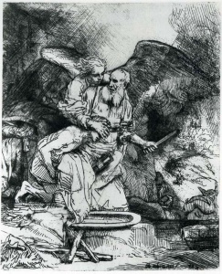 Abraham's Sacrifice (1655) etching and drypoint by Rembrandt National Gallery of Art, Washington, D.C.