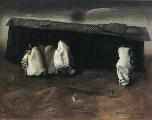 Camp Synagogue, (1941) oil on plywood by Felix Nussbaum Jerusalem, Yad Vashem Art Museum 