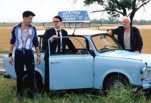 Alex (Eugene Hutz), Jonathan (Elijah Wood) and Grandfather (Boris Leskin) in “Everything is Illuminated” written and directed by Liev Schreiber