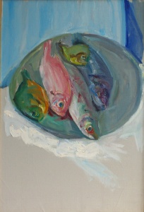 Five on a Plate (1989), oil painting by Raphael Eisenberg Courtesy Chassidic Art Institute