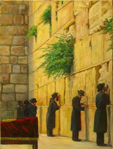 “Men at the Wall” oil on canvas (24 x 18) by Chava Roth