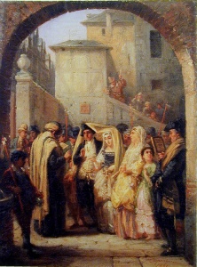 Wedding (oil on canvas) by Moritz Oppenheim Pictures of Traditional Jewish Family Life (1861) The Israel Museum, Jerusalem 
