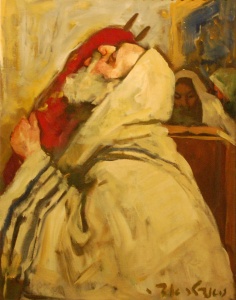 Rabbi in Prayer with Torah, oil on canvas, by Jankel Adler Courtesy of The Jewish Gallery