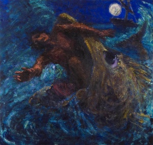 Jonah and the Whale (2005), oil on canvas (64 x 64) by Simon Carr