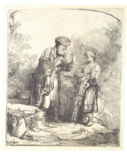 Abraham and Isaac (1645), etching by Rembrandt van Rijn Courtesy Swann Galleries