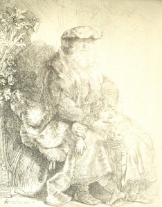 Abraham Caressing Isaac (ca1637), etching by Rembrandt van Rijn Courtesy Swann Galleries