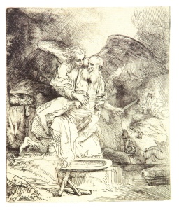 Abraham’s Sacrifice (1655), etching by Rembrandt van Rijn Courtesy Swann Galleries