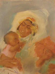 Rebecca with Sons Jacob and Esau (1940), pastel on paper by Abel Pann Courtesy Mayanot Gallery, Jerusalem