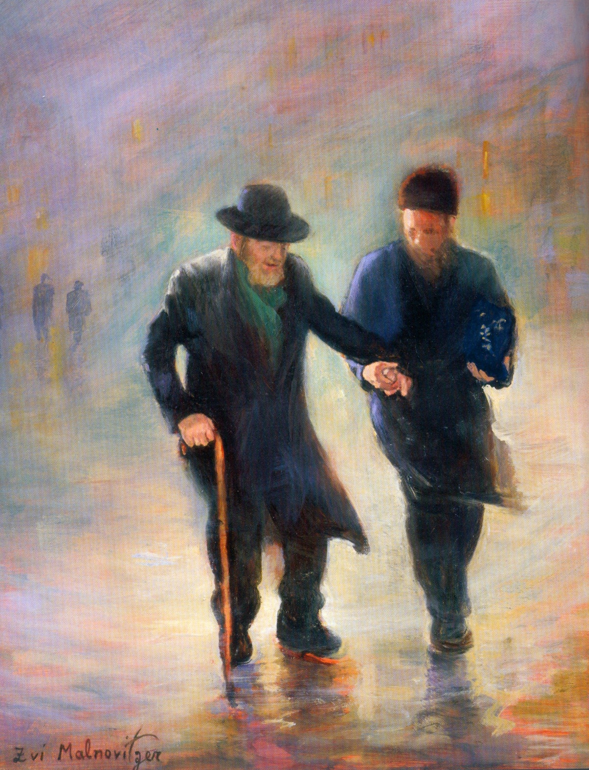 Walking to the Synagogue (2005), oil on canvas by Zvi Malnovitzer Private Collection, New York