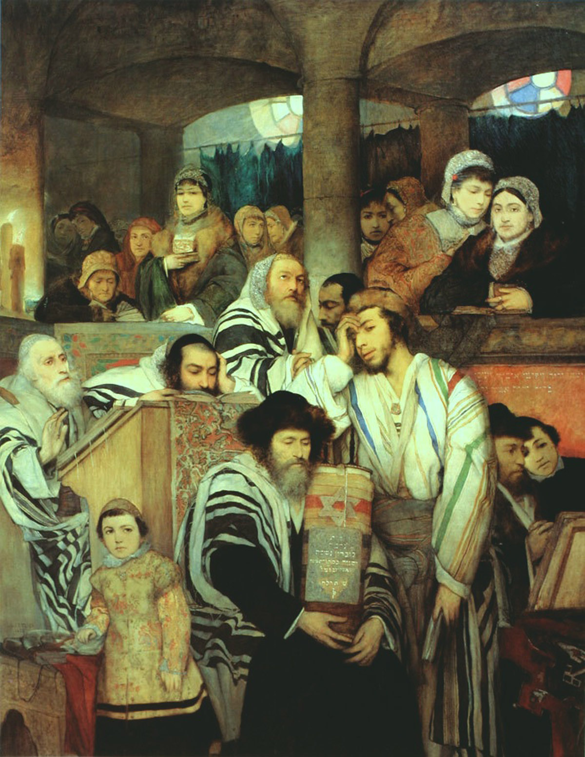 Jews Praying in the Synagogue on the Day of Atonement (1878), oil on canvas by Maurycy Gottlieb Courtesy Tel Aviv Museum of Art, Israel