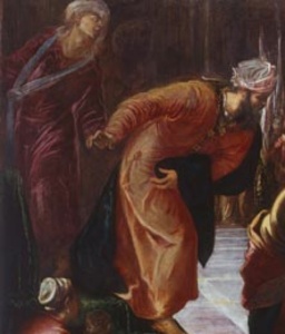 Esther Before Ahasuerus (1548); detail: Haman and Ahasuerus, oil on canvas by Tintoretto Courtesy Royal Collection, Windsor Castle, Windsor, England