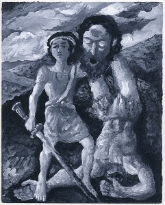 David and Goliath, acrylic on paper by Lloyd Bloom Courtesy the Chassidic Art Institute