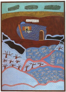 The Dove Returns to Noah’s Ark (1963) tempera on paper by Shalom of Safed Courtesy Images From the Bible, The Overlook Press, 1980