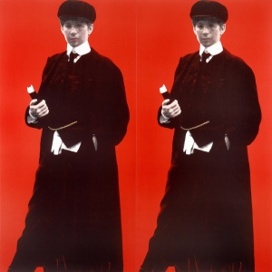 Deborah Kass, Double Red Yentl, Split (My Elvis), 1993, screen print and acrylic on canvas. The Jewish Museum, New York: Purchase: Joan and Laurence Kleinman Gift, 1993-120a,b