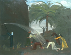 Striking the Rock (2009), 48 x 60 oil on canvas by John Bradford Courtesy the artist