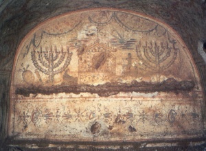 Menorahs Flanking Ark of the Covenant, fresco (3 – 4th CE) Courtesy Catacombs of Villa Torlonia, Rome