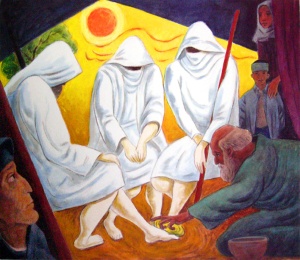 Abraham and the Strangers (Hagar & Ishmael) (2005), watercolor by Alan Falk Courtesy the artist