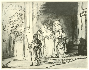 Dismissal of Hagar and Ishmael (1640-43) pen and ink on paper by Rembrandt Courtesy British Museum, London