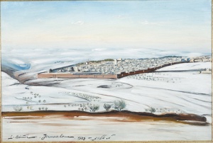 Jerusalem in Snow (1927) oil on canvas by Ludwig Blum Courtesy Museum of Biblical Art