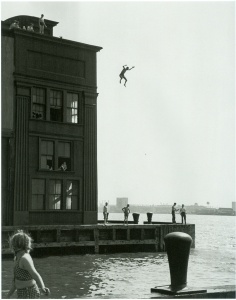 Boy Jumping into the Hudson River (1948) Gelatin silver print by Ruth Orkin Courtesy The Jewish Museum