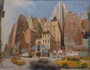 Millinery Center Synagogue (2005), oil on linen by Robert Feinland Courtesy Chassidic Art Institute