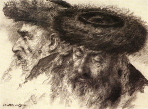 Chassidim (1963), Charcoal on paper by Itshak Holtz Collection of Mr. & Mrs. Bentzion Zeitlin