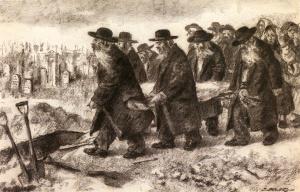 The Funeral (1966), Charcoal on paper by Itshak Holtz Collection of Mr. & Mrs. Bentzion Zeitlin