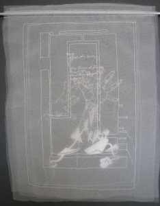 Rebbe’s Maid (2012) thread on silk organza by Jacqueline Nicholls Courtesy JCC Manhattan