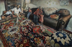 Shabbat Afternoon in Leah’s Tent (36 x 60), Oil on canvas by Elke Reva Sudin Courtesy Hadas Gallery