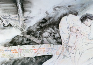 Creation: Angel and Baby (detail) (1987) mixed media on paper by Ruth Weisberg Courtesy Skirball Cultural Center 