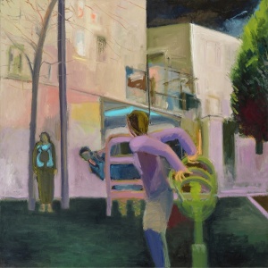 Beit Shemesh Playground (2013) 49 x 49, oil on linen by Leah Raab Courtesy the artist 