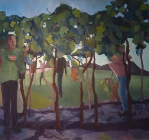 The 12 Spies - Vineyard (2013) 56 x 60, oil on linen by Shany Saar Courtesy the artist 