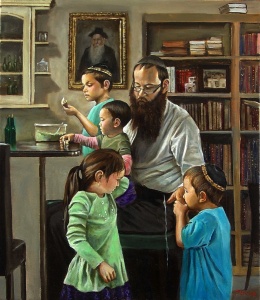 Rabbi Lieberow and Family; oil on canvas by Harry McCormick Courtesy Chassidic Art Institute 