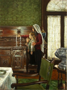 Friday Night Candles; oil on canvas by Harry McCormick Courtesy Chassidic Art Institute 