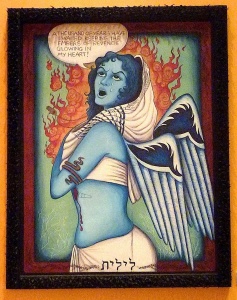 Finding Home #74 “Lilith (Fereshteh) 2005 - Frame & banner, ink on fabric by Siona Benjamin Courtesy the artist 