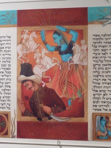 Esther’s Confrontation with Haman; gouache on parchment by Siona Benjamin Courtesy the artist 