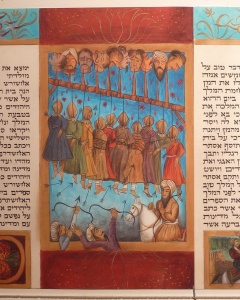 Hanging of Haman’s Sons; gouache on parchment by Siona Benjamin Courtesy the artist 
