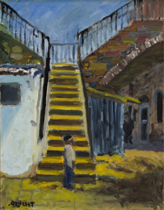 Jerusalem Staircase with Boy (11 x 14) oil on canvas by Eli Frucht Courtesy the artist 