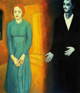 The Dybbuk: Leah and Channon, 42 x 36, oil on canvas by Alan Falk Courtesy the artist