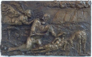 The Binding of Isaac (2007) 12 x 19, bronze relief by Lynda Caspe Courtesy Derfner Judaica Museum – Hebrew Home at Riverdale