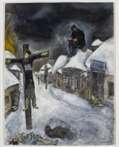 The Crucified (1944); Pencil, gouache & watercolor on paper by Marc Chagall Collection of The Israel Museum, Jerusalem; loan by Victoria Babin.to America-Israel Cultural Foundation. © 2013 Artists Rights Society (ARS), New York / ADAGP, Paris