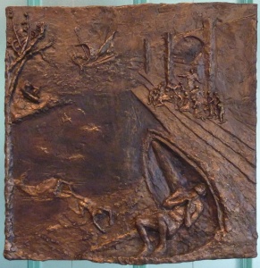 Jonah and the Whale (2012) 23 x 23, bronze relief by Lynda Caspe Courtesy Derfner Judaica Museum – Hebrew Home at Riverdale